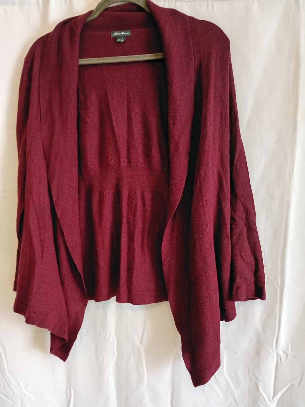 Eddie Bauer Heathered Burgundy Draped Open-Front Cardigan Size XL